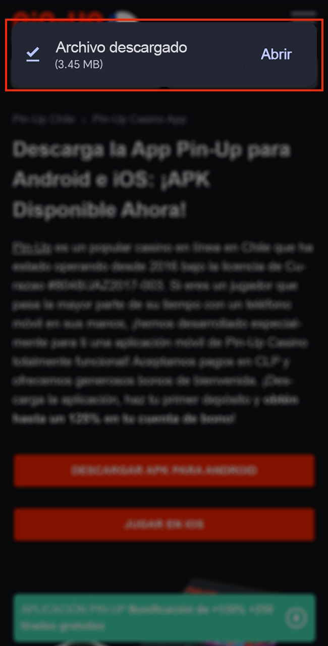 Abra el archivo de aplicación Pin-Up descargado a través de la notificación.